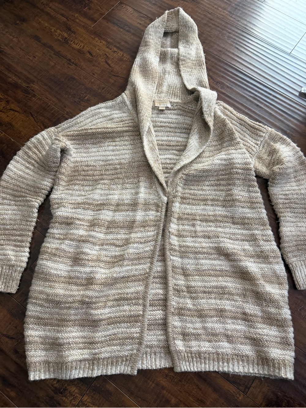 MICHAEL Michael Kors Women’s Hooded Open-Front Cardigan - Cream Taupe Stripe